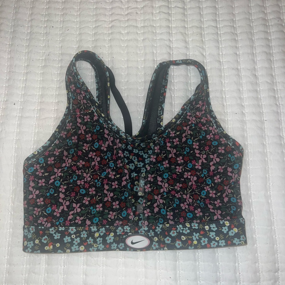 Nike Women's Floral Sports Bra - Black and Multicolor